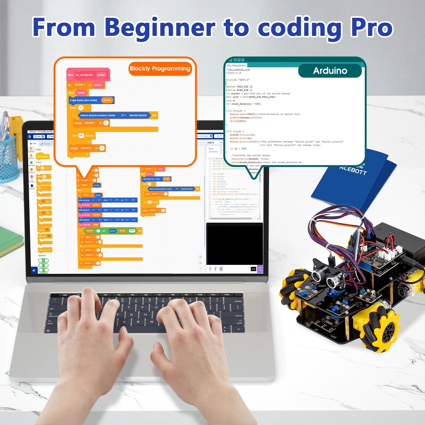 ACEBOTT Robot toy Starter Kit for Arduino Project with ESP32 and Code Learning Develop Skill Full Version Smart Car Kit