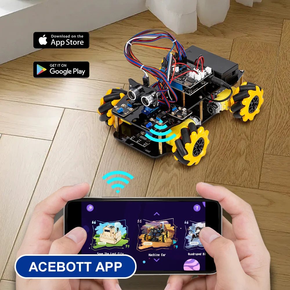 ACEBOTT Robot toy Starter Kit for Arduino Project with ESP32 and Code Learning Develop Skill Full Version Smart Car Kit
